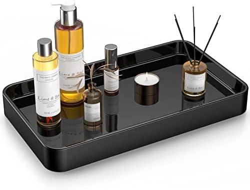 Gurygo Vanity Tray for Bathroom, 10" Ceramic Soap Dispenser Tray for Kitchen Counter, Bathroom Trays for Counter, Kitchen Tray for Soap Bottles (Black, Set/1)… by FocusonHomeKitchen