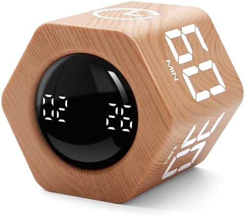 Productivity Cube Timer, 1/5/10/30/60 Min Presets, Wood Grain Finish by Exlliy