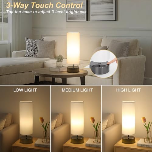 Touch Table Lamp, 3-Way Dimmable Bedside Lamp with Cylinder Fabric Shade - Image 3