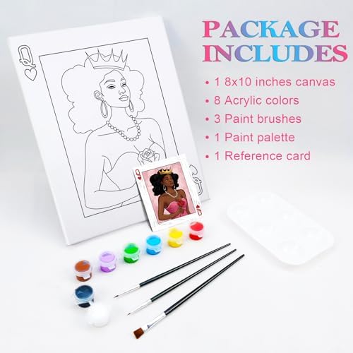 Nuberlic Pre Drawn Canvas to Paint for Adults Afro Queencard Porker - Image 5