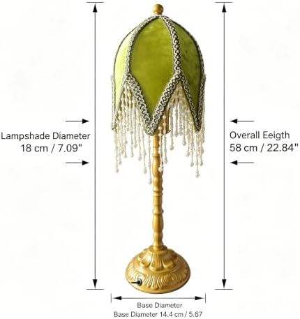 Vintage Tasselled Table Lamp with Beaded Shade, Green and Gold - Image 4