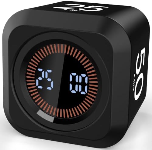 Pomodoro Timer Cube with Silicone Case 5/10/25/50 min, Vibrate&Sound Alarm by COWVTUJ