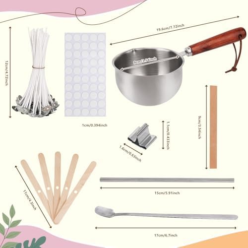 Candle Wicks for Candles Making,Including Melting Pot,2 Types Candle Wick,Wick Stickers,Wick Holders,Wick Placing Tube,All-in-One Starter Set for DIY Soy, Beeswax, Paraffin Candles - Image 6
