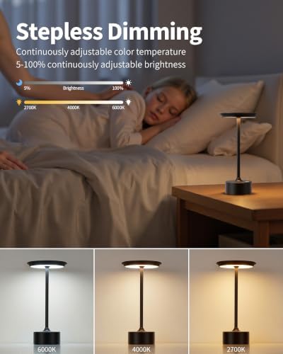 PUSU Rechargeable Table Lamps Set of 2, Black Cordless Portable Desk Lamp - Image 4