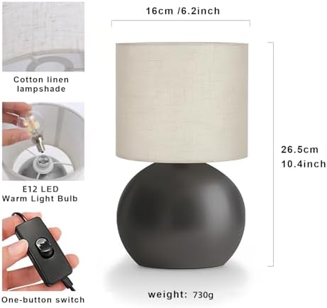 Modern Small Table Lamp Set of 2, Minimalist Metal Nightstand Bedside Lamps with One-Button Inline Switch, 6.2×6.2×10.4 Inch Desk Light for Bedroom, Living Room, Including Light Bulb (Black) - Image 6