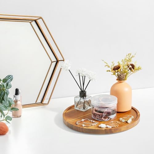 10 Inch Acacia Wood Round Tray, Wooden Decorative Coffee Table Tray Centerpiece Candle Holder for Farmhouse Kitchen Dining Room Home Bathroom Decor Coffee Table Decor and Accessories - Image 4