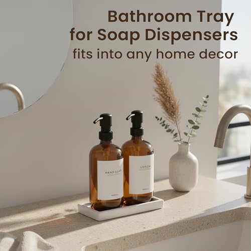 MaisoNovo White Bathroom Tray Countertop - 7.4x5.1 inch Handcrafted Ceramic Kitchen Tray for Soap Bottles, Perfume, Jewelry - Moisture Resistant - Rectangle Bathroom Dish with 4 Anti-Slip Pads - Image 4