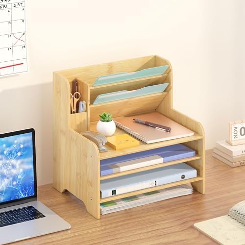 Bamboo File Organizer for Desk, Desktop Paper Tray and Mail Holder - Image 3