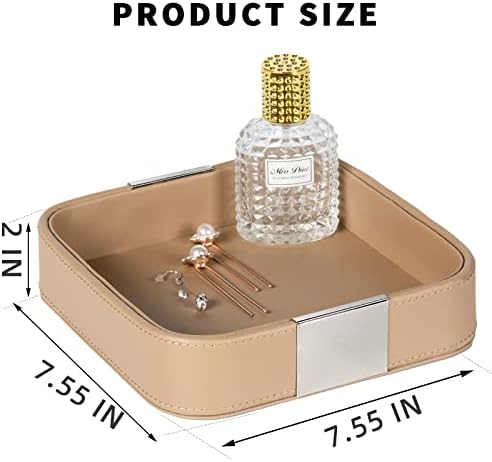 SANZIE Luxury Leather Tray Desktop Storage Small Catchall Organizer Decorative Tray for Entryway Table to hold Jewelry Watch Cosmetics Keys Phone Wallet Home & Office Accessories (Taupe Silvery) - Image 5