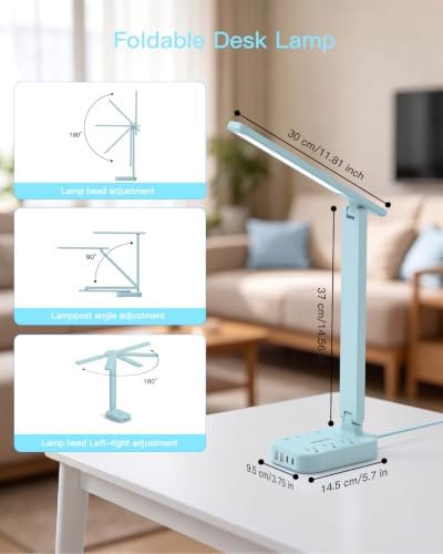 LED Desk Lamp, Power Strip with 4 USB 3 Outlets, Dorm Room Essentials, Blue - Image 4