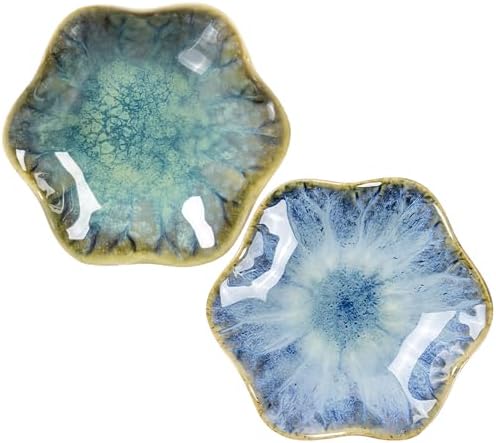 2Pcs Ceramic Jewelry Dish - Lotus Leaf Shape, for Ring Holder Necklace Small Key, Suitable for Mother Friend Sister, Gifts for Women, Cute Plate Trinket Tray, Home Decor (Crystal Green & Light Blue) by Koyzsen