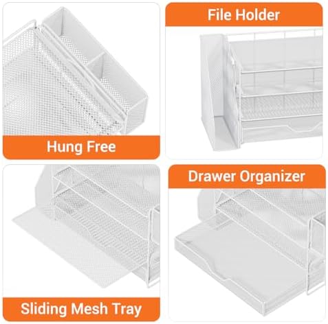 4-Tier Desk File Organizer with Drawer & Pen Holder (White) - Image 5