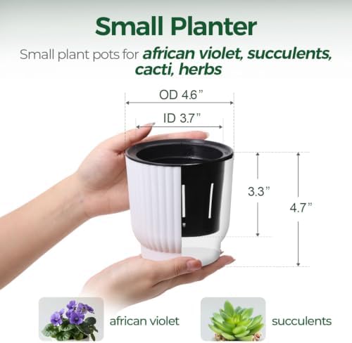 T4U Self Watering Pots for Indoor Plants, 4.5 Inch 6 Pack Planter White - Image 2