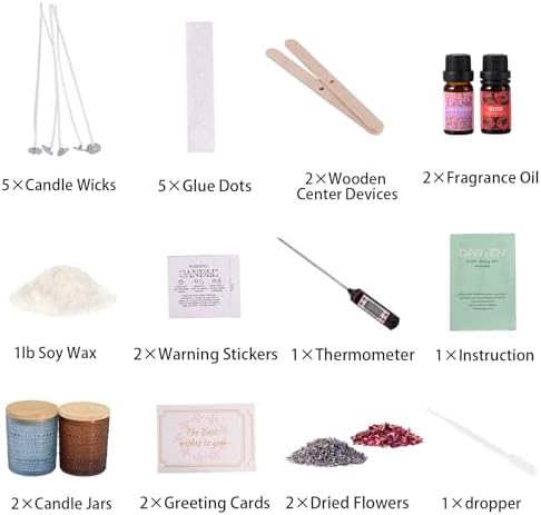 DARJEN Candle Making Kit for Beginners, 2 Jars Soy Wax Scented DIY Set - Image 2