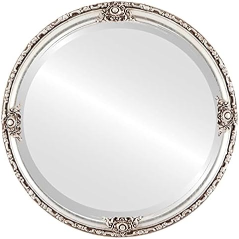 OVALCREST Round Beveled Wall Mirror for Home Decor - Jefferson Style - Silver Leaf with Brown Antique - 32x32 Outside Dimensions