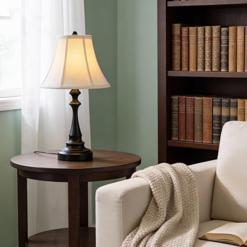 Traditional Table Lamp, Vintage Desk Lamp for Living Room with Fabric Shade, Farmhouse Bedside Lamp Black Finish for Bedroom Nightstand Office Hotel (Pack-01) - Image 2