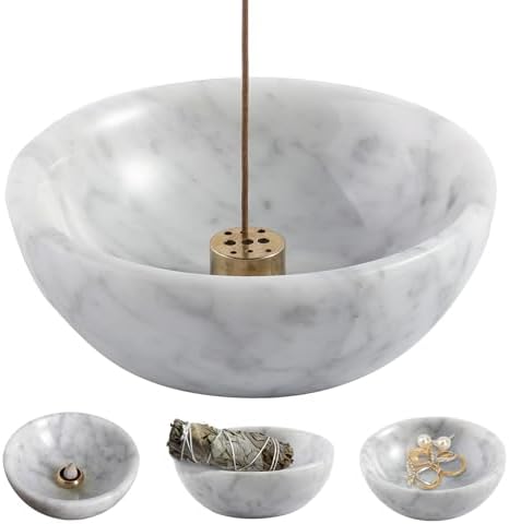 Koville Italian Natural Marble Incense Holder, 5inch Incense Holders for Sticks, Sturdy Incense Burner Ash Catcher, Ideal for Meditation, Relaxing, Easy to Clean(Bianco Carrara) by Koville