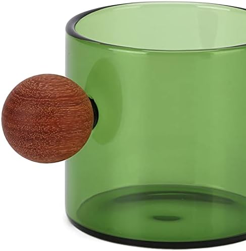 Aramox Glass Coffee Cup Clear Glass Coffee Mug with Wooden Handle 120ml High Borosilicate Heat Round for Milk Office Bar Party (Green) - Image 3