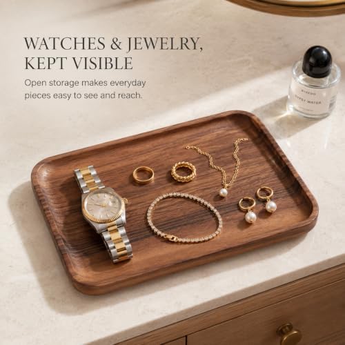 Walnut Valet Tray, Wooden Catchall Tray for Coffee Table & Keys - Image 4