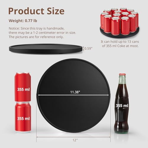 12 Inch Wood Round Tray, Wooden Decorative Bathroom Coffee Table Tray Centerpiece Candle Holder for Black Kitchen Dining Room Home Decor Coffee Table Decor and Accessories - Image 2