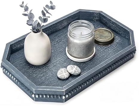 EOSAHR Pine Wood Decorative Tray: Serving Tray for Rustic Room Decor, Blue by EOSAHR