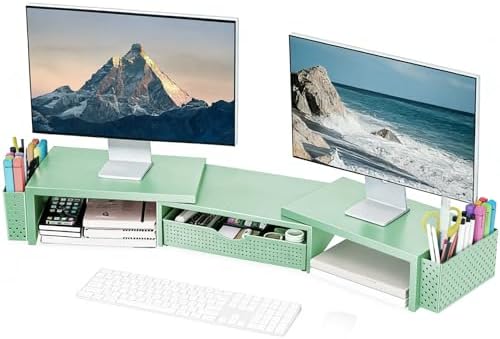 Spacrea Dual Monitor Stand Riser with Drawer and 2 Pen Holders by Spacrea
