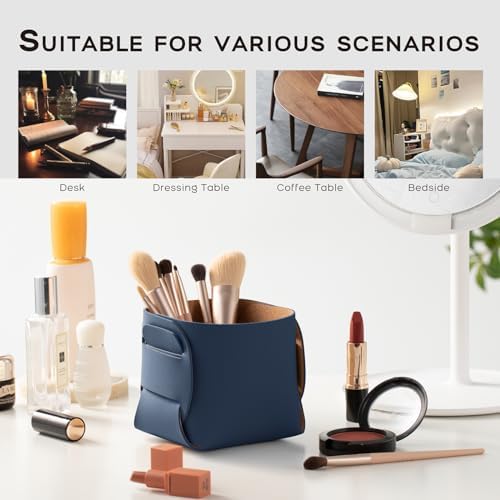 HOMIEAZICOZI 2-Pack Cork Leather Desk Accessories Storage - Pencil Pen Holder - Makeup Brush Holder Organizer - Stylish Addition to Home Decor (Dark Blue) - Image 5