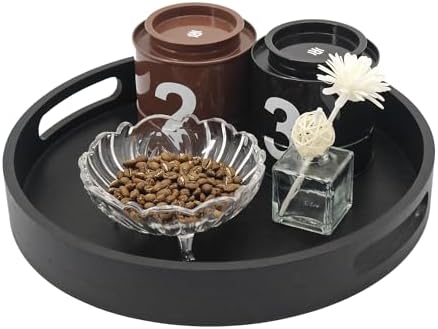 11.8" Round Wooden Decorative Tray with Handles,Black - Image 2