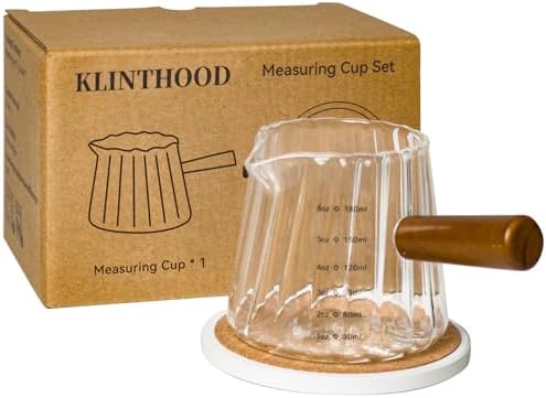Glass Measuring Cup 6OZ, Espresso Accessories, Expresso Shots Cup, Espresso Shot Glass with V-Shaped Mouth, Ribbed Milk Frothing Pitcher, coffee Espresso Cup(Wooden Handle) by Unknown