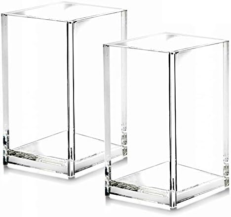 2 Pack Clear Acrylic Pencil Pen Holder Cup,Desk Accessories Holder,Makeup Brush Storage Organizer,Modern Design Desktop Stationery Organizer for Office School Home Supplies,2.6x 2.6x 4 inches by Cerpourt