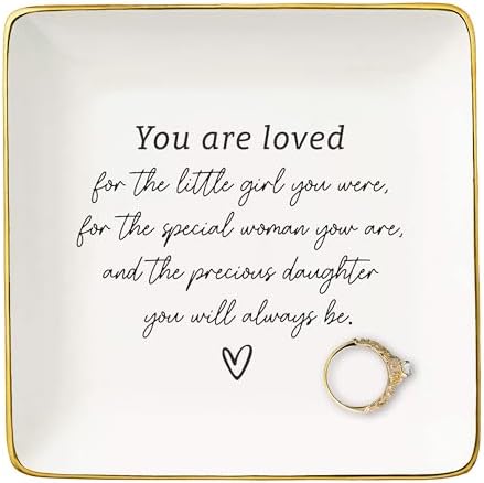 NZY Daughter Gifts from Mom Dad,Birthday Graduation Christmas Gifts for Daughter,Reminder Present,Motivational Encouraging Ceramic Jewelry Tray Present, Trinket Holder Ring Dish-You Are Loved by NZY