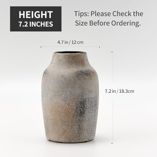 SIDUCAL Ceramic Rustic Farmhouse Vase | 7.2 Inch Pottery Decorative Flower Vase for Home Decor | Whitewashed Terracotta Boho Vase for Table, Living Room, Bathroom Decoration, Shelf Decor, Mantel - Image 4