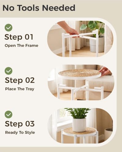 Bamworld Plant Stand Indoor Rattan Plant Table for Large Plants White - Image 6