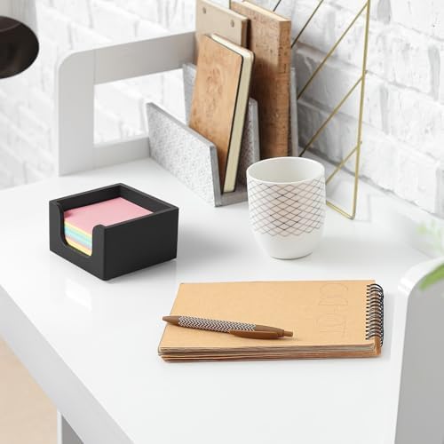 Bivvclaz Wood Sticky Note Holder, 3 x 3 Inch Post It Note Dispenser for Office Desk Accessories, Self Stick Note Pad Holder, Memo Pad Holder Dispenser Organizer for School Office Desk Supplies, Black - Image 5