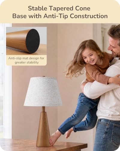 EDISHINE Mid Century Table Lamp, Tapered Walnut Wood Base, E26 Socket - Image 2