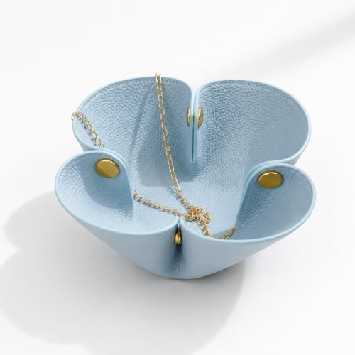 Grained Faux Leather Flower Shaped Valet Tray Large, Sky Blue by Lartvivr%C3%A9