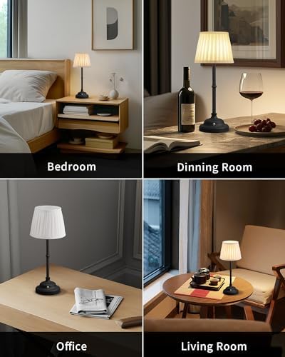 KDG Black Cordless Portable LED Table Lamp, White Fabric Shade Desk Lamp - Image 6