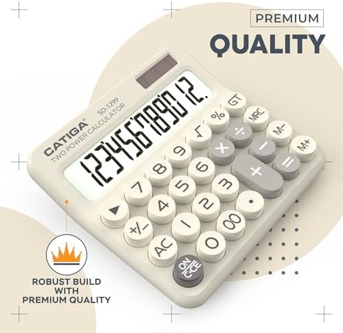 CATIGA Mechanical Switch Calculator with Solar and Battery Dual Power, 12-Digit Large LCD Display, Aesthetic and Cute Desktop Calculator with Big Button, for Home, School and Office Use, SD-1299 - Image 2