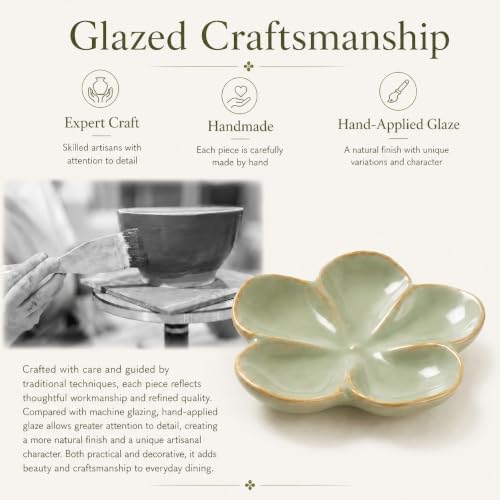 Ceramic Flower Jewelry Ring Trinket Dish Tray, Gifts for Women, Sage Green - Image 3