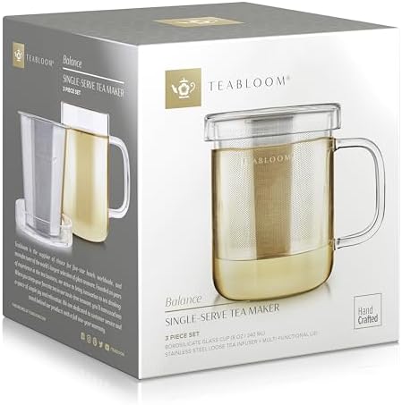 Teabloom Premium Borosilicate Glass Mug with Stainless Steel Loose Leaf Tea Infuser and Lid/Dish - 8 Ounces (240 mL) - Image 6