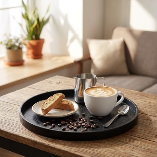 Round Trays Home Decor, 11.8" Large Round Wood Tray for Ottoman, Large Tray for Ottoman Coffee Table Candle Holder, Wooden Serving Decorative Trays for Home Kitchen - Image 5