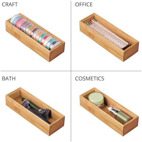 mDesign Wooden Bamboo Office Drawer Organizer Box Tray, Stackable Storage for Drawers, Cabinets, Shelves, Cubby, or Desktop, Hold Pens, Pencils, Supplies, Echo Collection, 6 Pack, Natural Wood Finish - Image 7