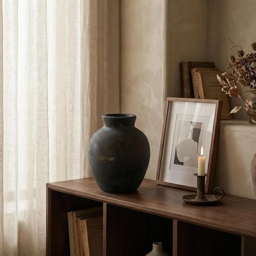 Rustic Terracotta Pot, Bronze Ceramic Flower Vase 6.1 Inch, Farmhouse Boho Centerpiece for Home Decor, Living Room, Table, Shelf, Mantel & Bathroom - Image 4
