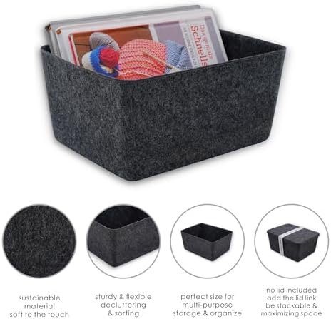 Welaxy Minimalist Felt Desk Drawer Organizer Charcoal Deep Wider Storage Bin - Image 6