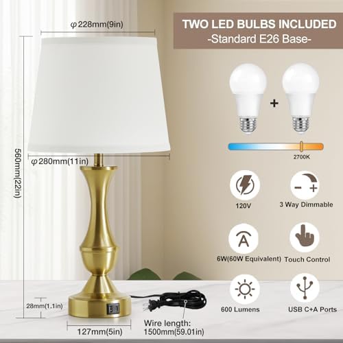 Luvkczc 22" Gold Table Lamps Set of 2 - Modern Luxury Bedside Lamps - Image 4
