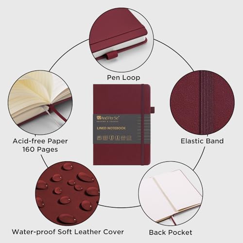 &And Per Se Lined Journal Notebook, 160 Pages, A5 5.7 x 8 inches College Ruled Thick Paper Notebook Journals for Writing, Hardcover Notebooks for Women Men Office School (1 Pack, Dark Red) - Image 4