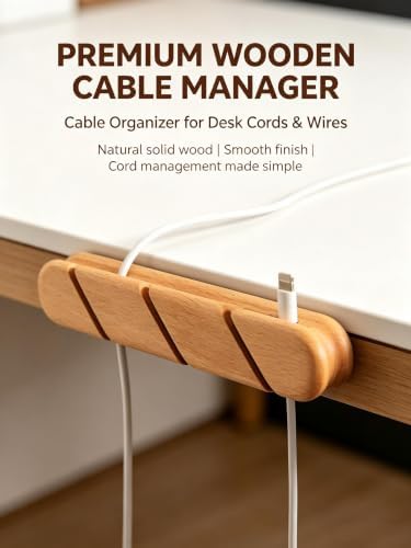 Solid Wood Desk Cable Management Cord Holder - Image 3