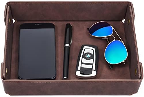 CASIRENA Faux Leather Valet Tray Organizer for Men - Catch-All Tray for Entryway Table Key, Wallet, Watch, Coin Change, Phone, Dresser EDC Dump Jewelry, Bedside Nightstand Desk-top Catchall by CASIRENA