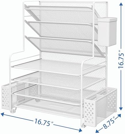 Simple Trending 7 Tier Desk File Organizer, Letter Tray Paper Organizer with Pen Holder and Metal Hanging Basket, White - Image 3