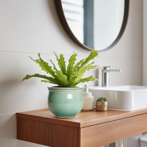 Ceramic Self Watering Pots, 6 Inch African Violet Pots with Absorbent Inner Pot, Round Self Watering Planter for Indoor Plants, Ceramic Pot for Plants, House Decor, Gifts for Women Men, Green - Image 5